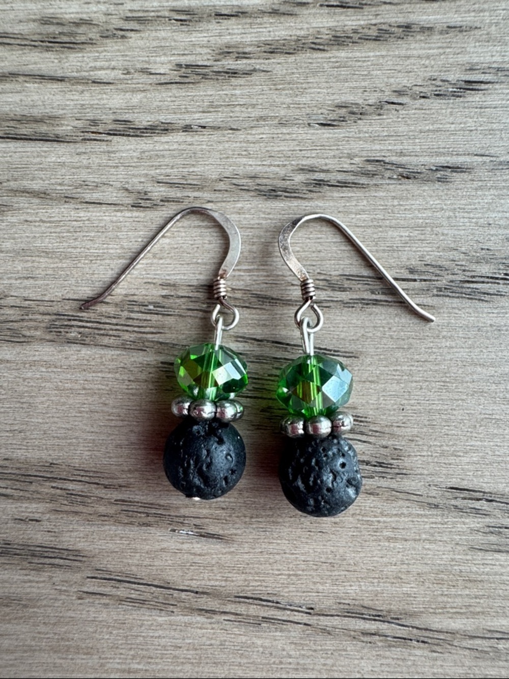 Aromatherapy Sparkly Green and Black Lava Bead Drop Earrings